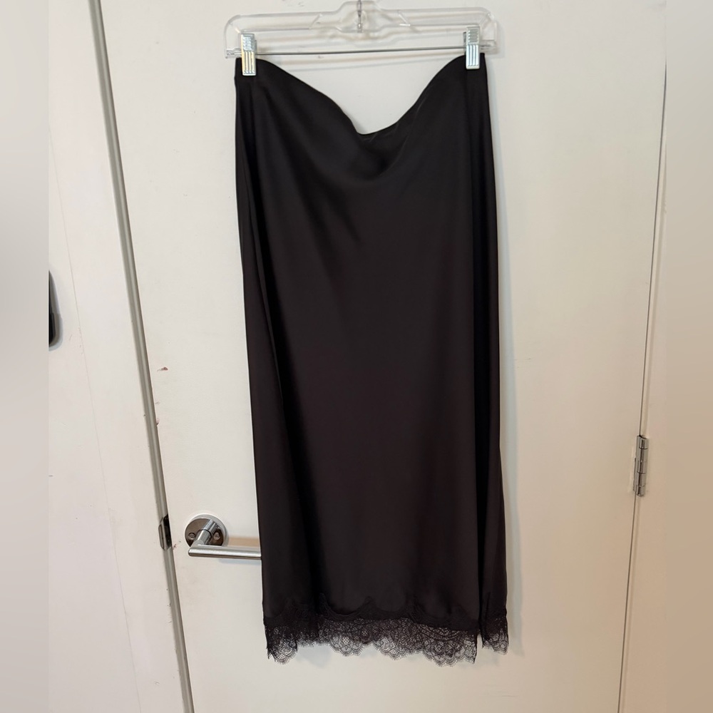 Zara Black Lace-Trim Midi Slip Skirt
